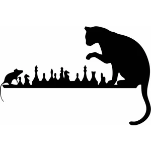 Reysa Tasarım Satranç Oynayan Kedi Fare Duvar Sticker Siyah 21X14 cm