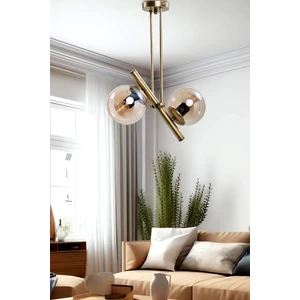 Modern Tasarım Eskitme Gold Avize 2li E-27 Duy Bal Camlı Şık Görsellik