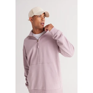 Altınyıldız Classics Erkek Gül Kurusu Oversize Bol Kesim Içi Polarlı Iplik Dik Bato Yaka Pamuklu Sweatshirt