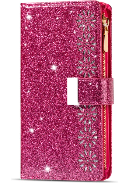 Işıltılı Yıldızlı Tarzı Lazer Oyma Fermuarlı Cüzdan Standı Deri Telefon Kabuğu Için Apple iPhone Se-Rose (Yurt Dışından) fiyatları