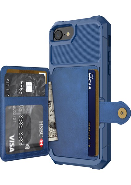 Pu Deri Kaplamalı Tpu Cüzdan Kickstand Case, Apple iPhone 8/7-Mavi Için Yerleşik Manyetik Tabaka ile (Yurt Dışından) modelleri