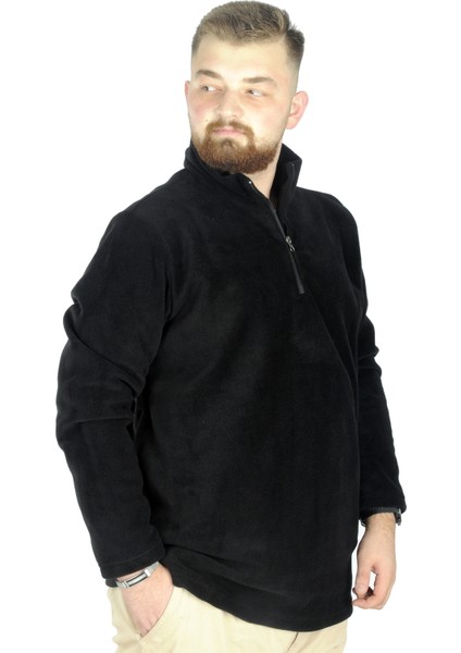Erkek Sweat Polo Yaka Yarım Fermuarlı Polar 22548 Siyah