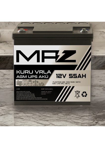 12 Volt 55 Amper Kuru Agm Vrla Güç Kaynağı Ups Akü modelleri
