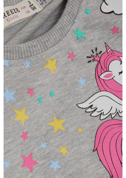 Kız Çocuk Sweatshirt Unicorn Baskılı 2-6 Yaş, Gri Melanj modelleri