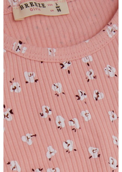 Kız Çocuk Uzun Kollu Tişört Çiçek Desenli Omuzu Fırfırlı 2-6 Yaş, Somon modelleri