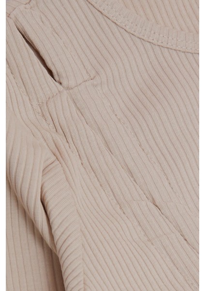 Kız Çocuk Uzun Kollu Tişört Büzgülü 8-14 Yaş, Bej modelleri