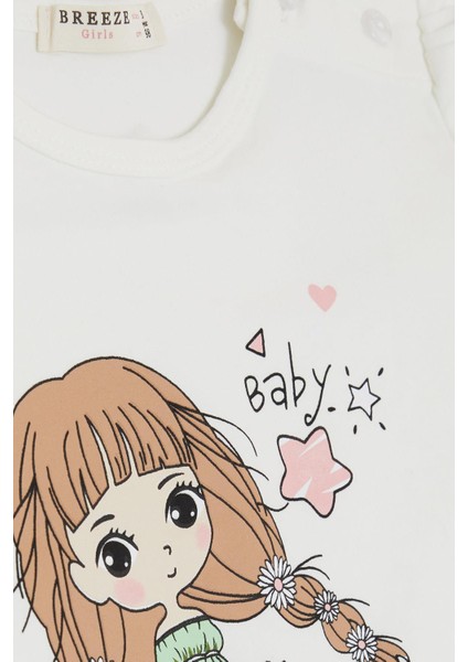 Kız Çocuk Uzun Kollu Tişört Çiçekli Kız Baskılı 1-4 Yaş, Ekru modelleri