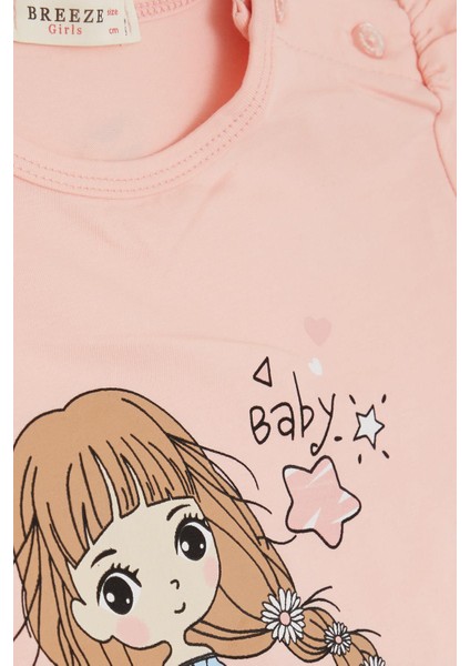 Kız Çocuk Uzun Kollu Tişört Çiçekli Kız Baskılı 1-4 Yaş, Somon modelleri