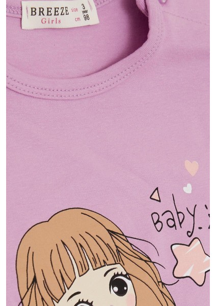 Kız Çocuk Uzun Kollu Tişört Çiçekli Kız Baskılı 1-4 Yaş, Eflatun modelleri