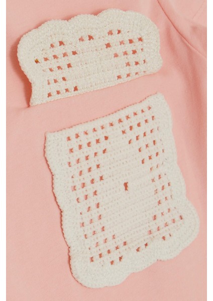 Kız Çocuk Tişört Cebi Örgü Detaylı 6-12 Yaş, Somon fırsatları