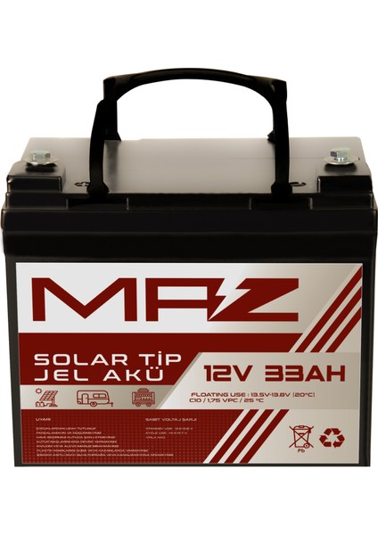 12 Volt 33 Amper (Ah) Solar Jel Akü (Güneş Paneli Akü)