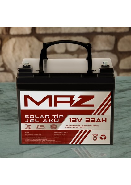 12 Volt 33 Amper (Ah) Solar Jel Akü (Güneş Paneli Akü) modelleri