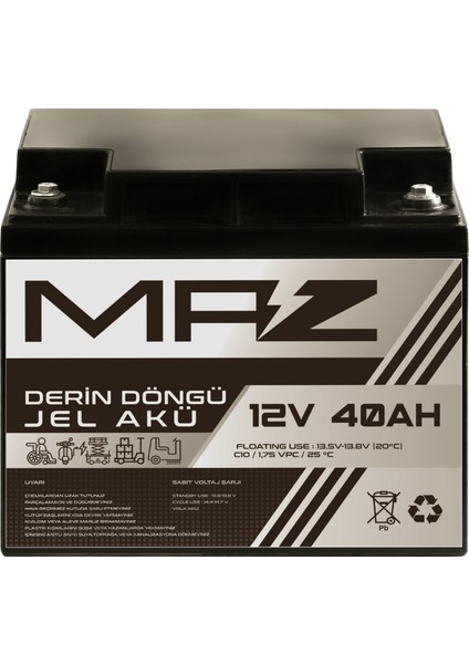 12 Volt 40 Amper Derin Döngü Jel Akü Max Performans