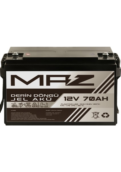 12 Volt 70 Amper Derin Döngü Jel Akü Max Performans