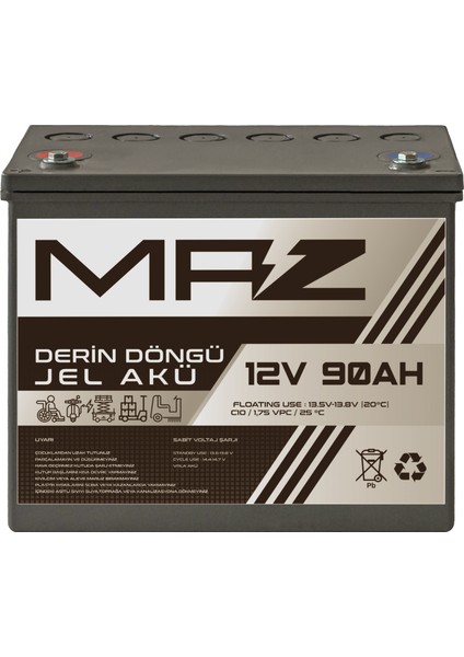 12 Volt 90 Amper Derin Döngü Jel Akü Max Performans