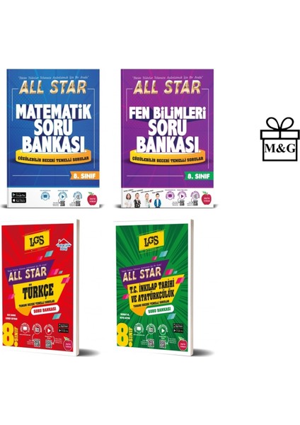 8. Sınıf All Star Matematik Fen Bilimleri Türkçe ve T.C. İnkılap Tarihi ve Atatürkçülük Soru Bankası