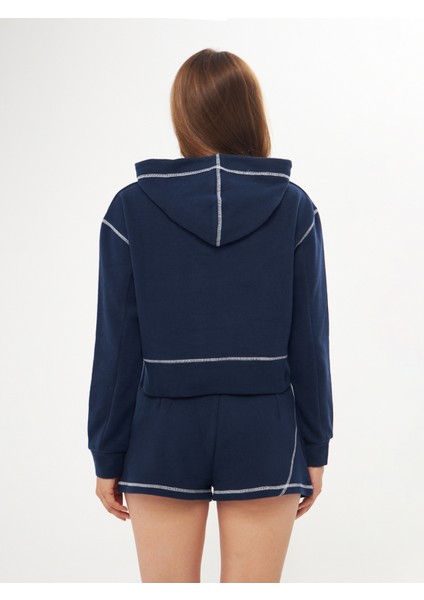 Lacivert Karyoka Dikişli Kadın Oversize Kapşonlu Sweatshirt | Yumuşacık Selanik | Nakışlı Beyaz Q Logo HOD5051 indirimleri
