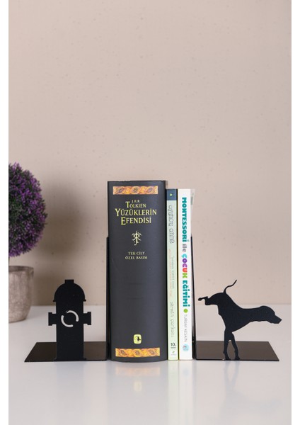 Muyika Francesco Metal Siyah Figürlü Kitap Tutucu Dekoratif Aksesuar Köpek Mkttc