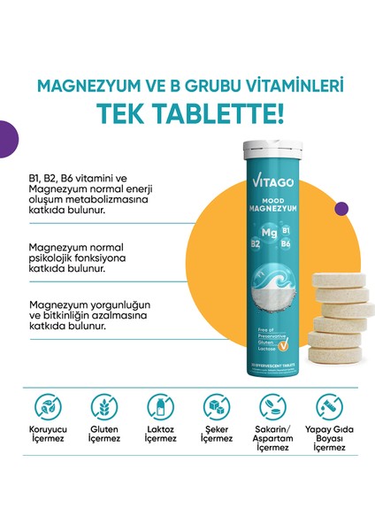 20li Mood Magnezyum , Vitamin B1, Vitamin B2 ve Vitamin B6 İçeren Efervesan Tablet Takviye Edici Gıda indirimleri