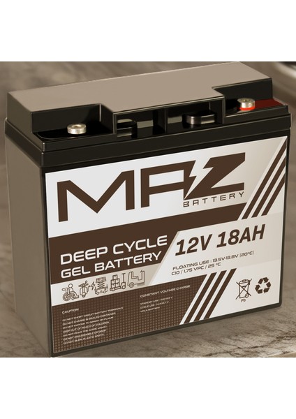 Maz Akü 12 Volt 18 Amper (Ah) Deep Cycle Jel Akü (Yeni Üretim)