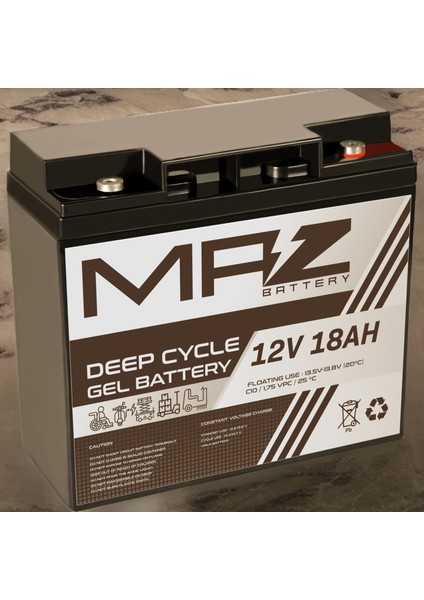 Maz Akü 12 Volt 18 Amper (Ah) Deep Cycle Jel Akü (Yeni Üretim)