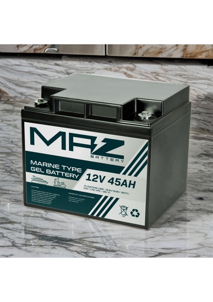 Maz Akü 12 Volt 45 Amper (Ah) Marine Jel VRLA Akü (Yeni Üretim)