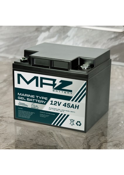 Maz Akü 12 Volt 45 Amper (Ah) Marine Jel VRLA Akü (Yeni Üretim)