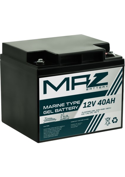 Maz Akü 12 Volt 40 Amper (Ah) Marine Jel VRLA Akü (Yeni Üretim)