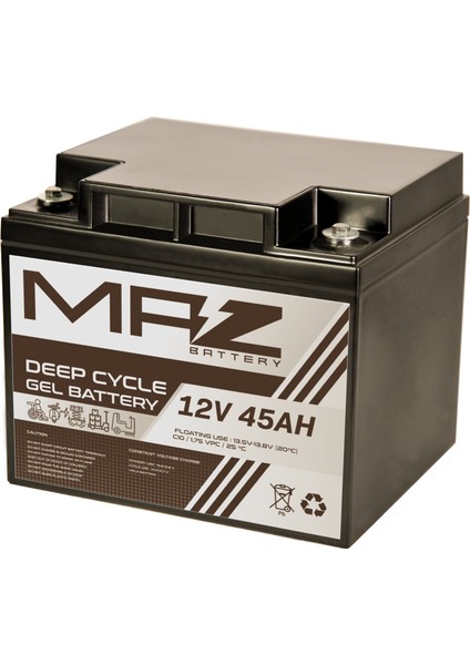 Maz Akü 12 Volt 45 Amper (Ah) Deep Cycle Jel Akü (Yeni Üretim)