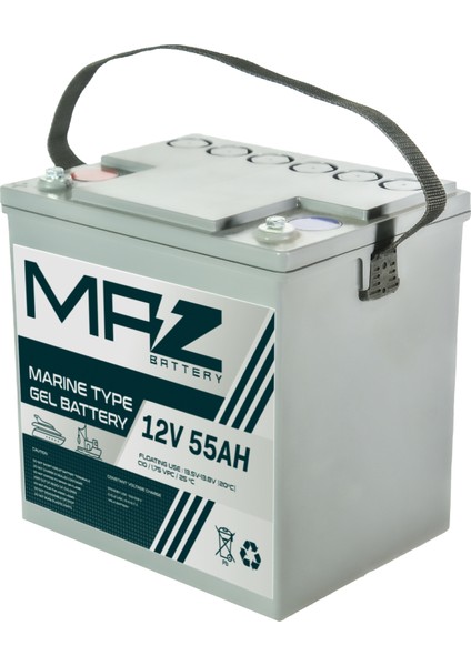 Maz Akü 12 Volt 55 Amper (Ah) Marine Jel Akü (Yeni Üretim)