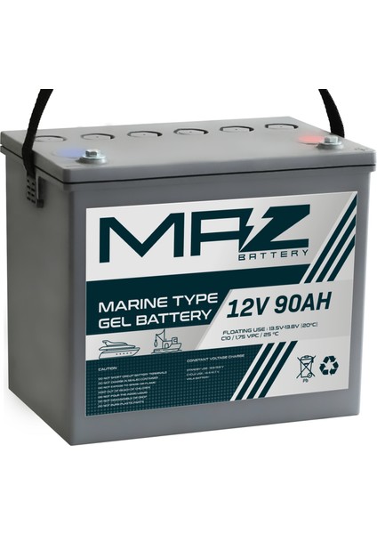 Maz Akü 12 Volt 90 Amper (Ah) Marine Jel VRLA Akü (Yeni Üretim)