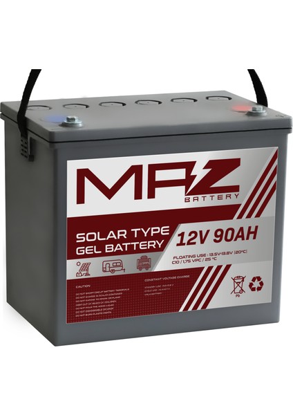 Maz Akü 12 Volt 90 Amper (Ah) Solar Jel VRLA Akü (Yeni Üretim)