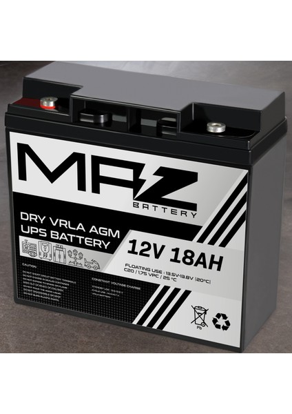 Maz Akü 12 Volt 18 Amper (Ah) Kuru Agm Vrla Akü (Yeni Üretim)