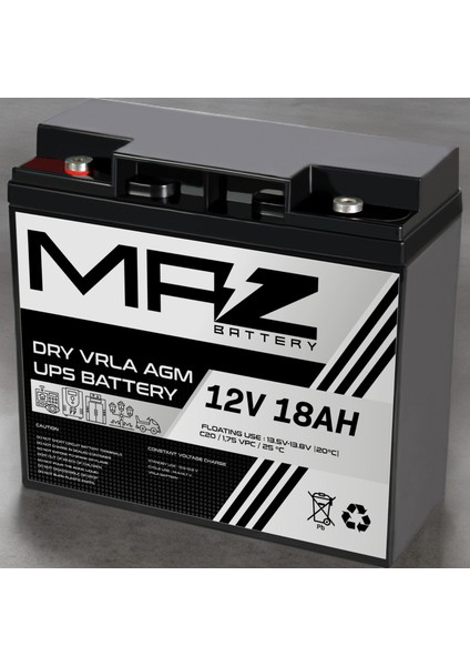 Maz Akü 12 Volt 18 Amper (Ah) Kuru Agm Vrla Akü (Yeni Üretim)