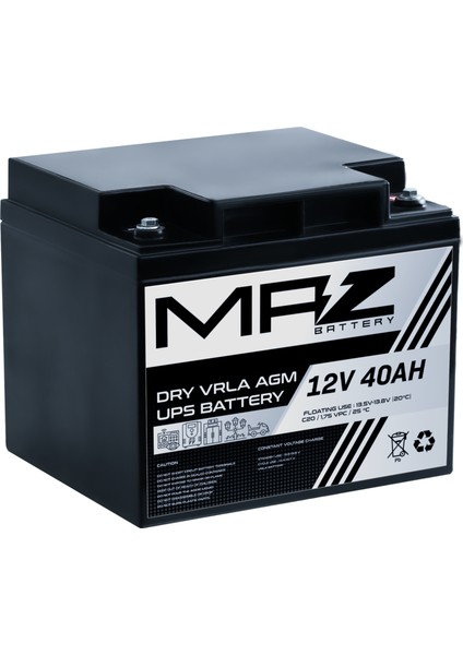 Maz Akü 12 Volt 40 Amper (Ah) Kuru Agm Vrla Akü (Yeni Üretim)