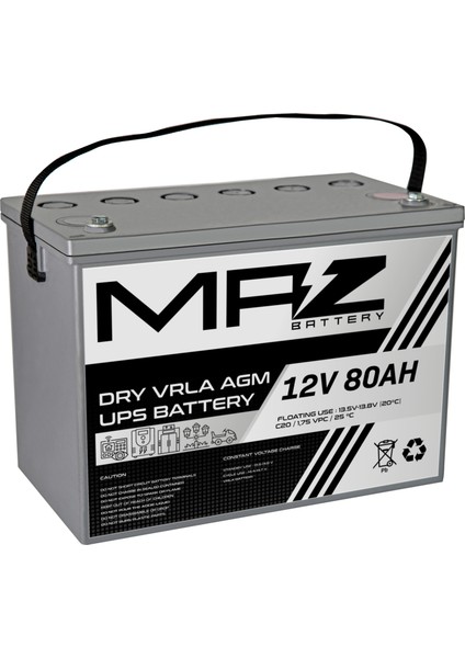 Maz Akü 12 Volt 80 Amper (Ah) Kuru Agm Vrla Akü (Yeni Üretim)