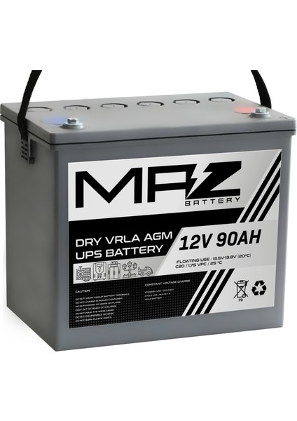 Maz Akü 12 Volt 90 Amper (Ah) Kuru Agm Vrla Akü (Yeni Üretim)