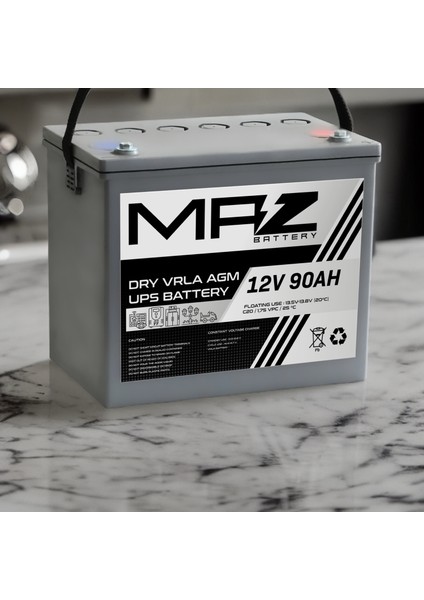 Maz Akü 12 Volt 90 Amper (Ah) Kuru Agm Vrla Akü (Yeni Üretim)