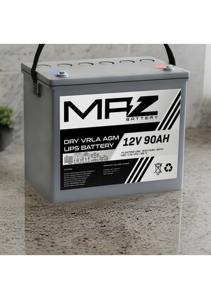 Maz Akü 12 Volt 90 Amper (Ah) Kuru Agm Vrla Akü (Yeni Üretim)