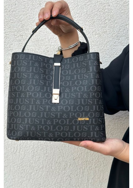 Baskı Desenli Kilit Detaylı 3 Gözlü El ve Omuz Çantası 22X20CM PBU4002 modelleri