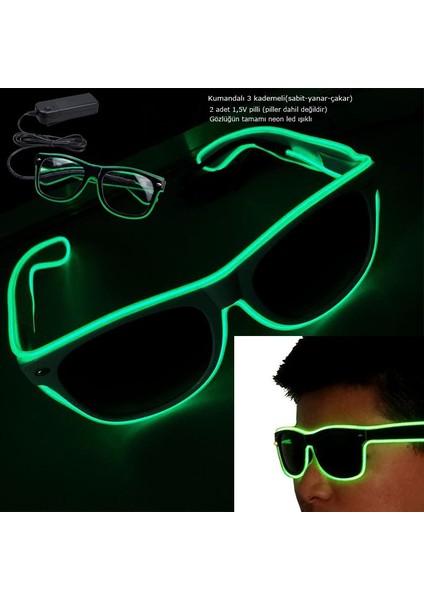105 cm Kablo Kumandalı Neon Çepeçevre LED Işıklı Parti Gözlüğü Yeşil Renk 1 Adet Hawaretrohallow