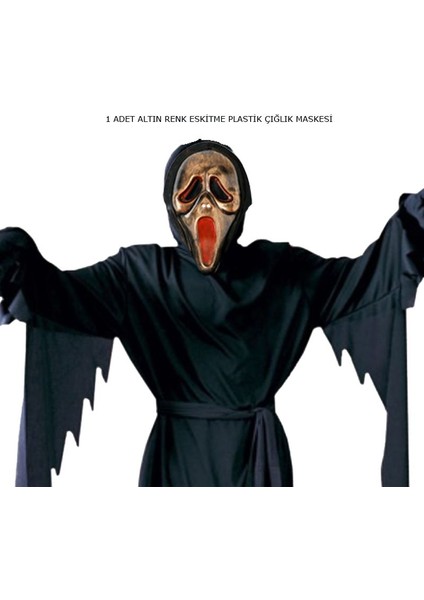 Ghost Scream Mask Kapüşonlu Plastik Çığlık Hayalet Maskesi Eskitme Altın Renk modelleri