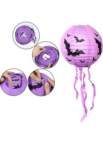 Halloween 20 cm Yarasa Desenli Kağıt Fener Asma Süs Mor Renk 1 Adet modelleri