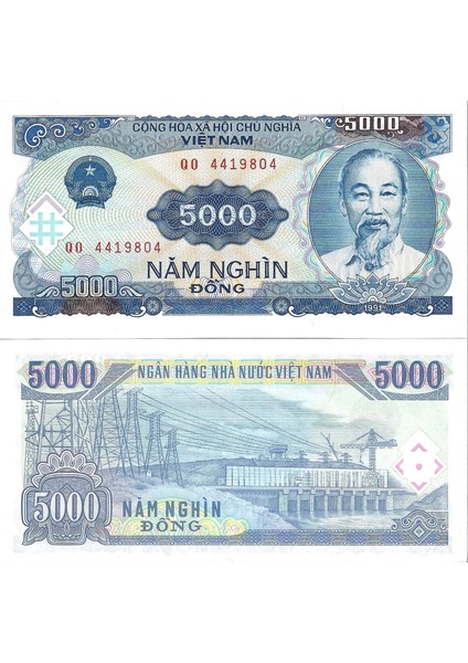 Vietnam 1991 Yılı 5000 Dong Yabancı Kağıt Para Çil (Unc) Koleksiyon Para