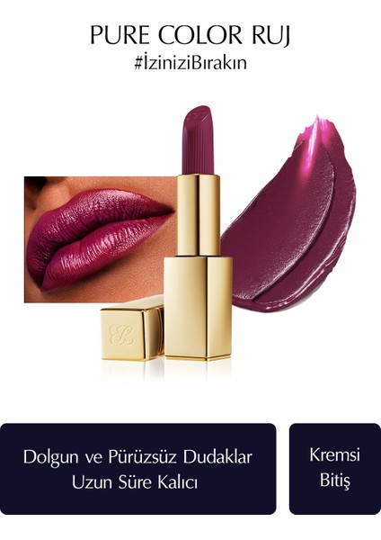 Estee Lauder Kremsi Ruj - Pure Color Creme Lipstick Kremsi, Saten Bitiş -  3.5gr - Renk: 450 Insolent Plum