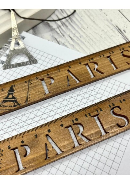 Paris Desenli Vintage Ahşap Cetvel / Yer Imi modelleri