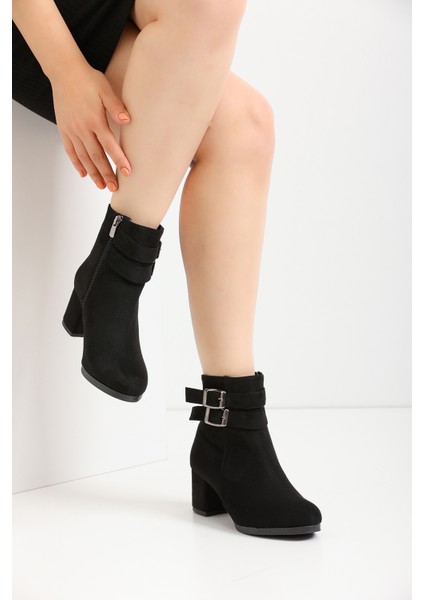 Kadın Siyah Süet Çift Toka Detaylı Kısa Bot fiyatları