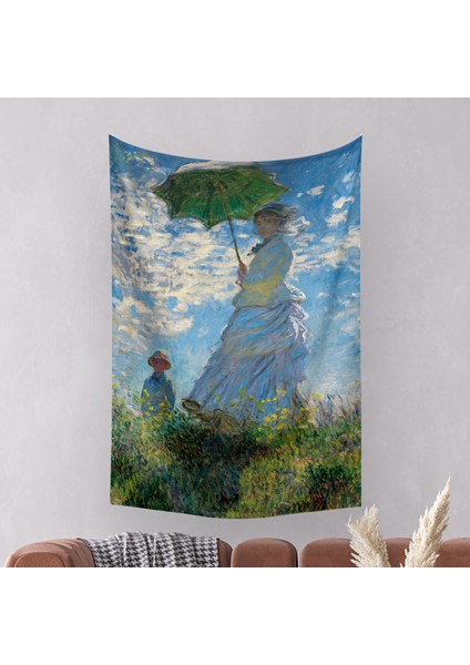 Monet Gezinti Şemsiyeli Kadın Duvar Örtüsü Halısı