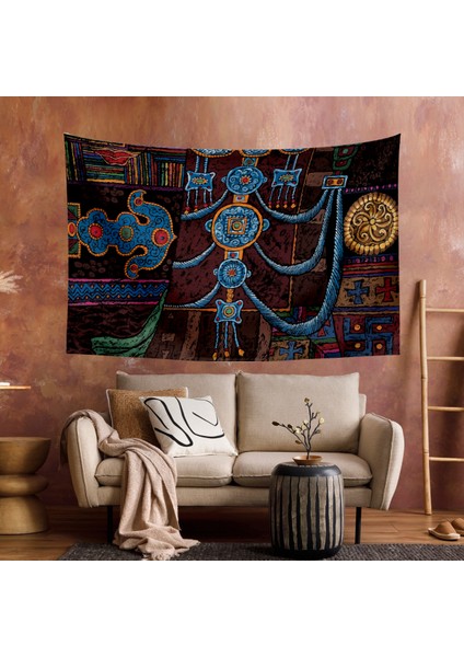 Tibet Etnik Desen Budist Thangka ve Mandala Bohem Duvar Örtüsü Halısı