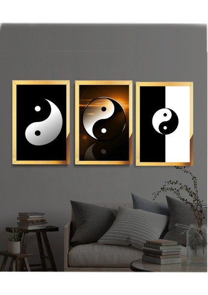 Pleksi Çerçeveli Ying Yang Tablo 3lü 30x45